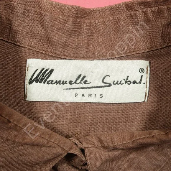 Manuelle Guibal Top Womens L T3 Brown Linen Oversized Button Down Shirt
